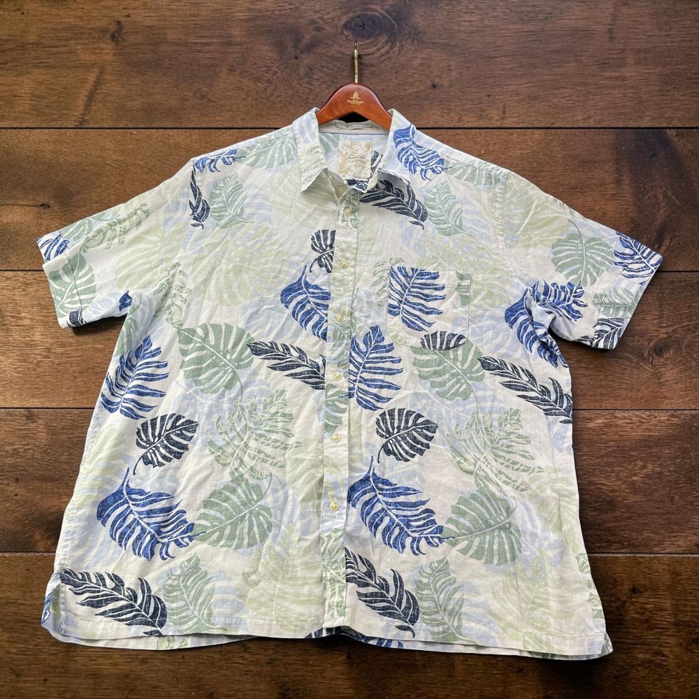 Tasso Elba Island Mens XXL Linen Blend Hawaiian Shirt Tropical Monstera Leaf